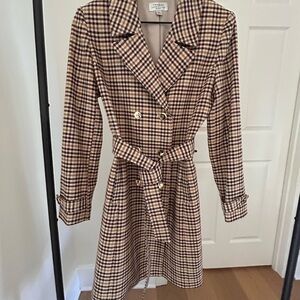Tahari Plaid Double-Breasted Trench Coat - 6P